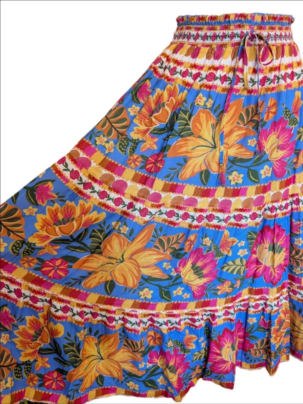 Farm Rio Colourful Floral Print Flowy Tiered Midi Skirt XS